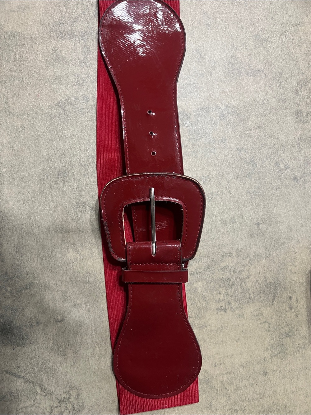 le chateau Red Elastic Waist Belt with Patent Buckle